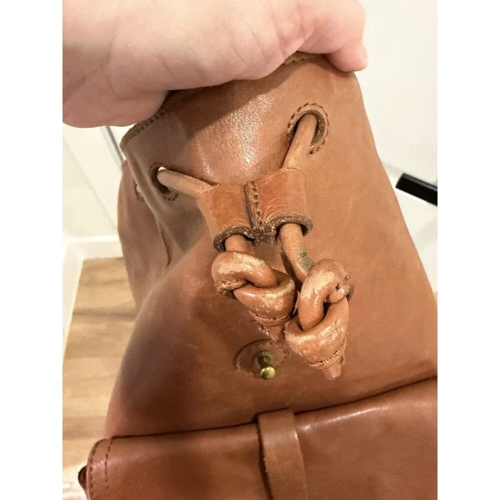 Madewell Brown Leather Lined Drawstring Backpack Buckle Flap Pocket